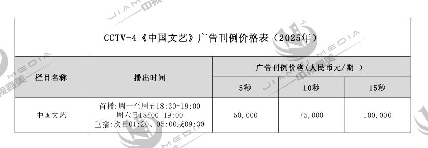 CCTV4中文国际广告费用表