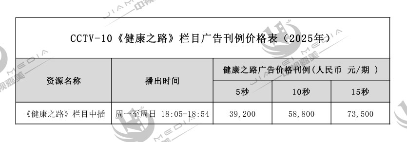 CCTV10科教频道广告费用表