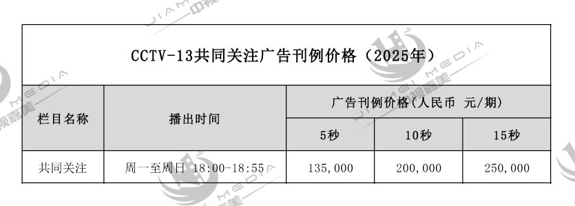 CCTV13新闻频道广告费用表