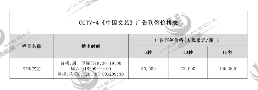 CCTV4中文国际广告费用表